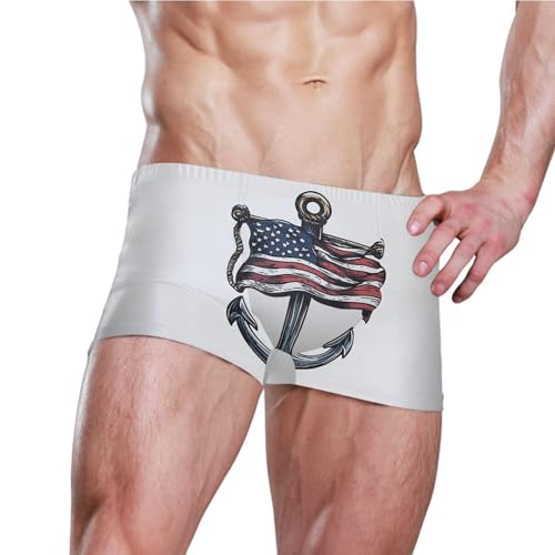 American Flag Anchor Mens Swim Trunk Swimwear Bathing Suit Swim Brief Square Leg Board Short S S04069223