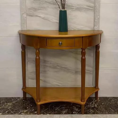 Mesa consola estrecha de madera maciza en forma de media luna para pasillo