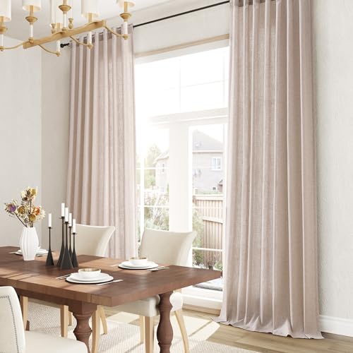 Image of Joywell Extra Long Linen Curtains 108 Inches Long for Living Room Oatmeal