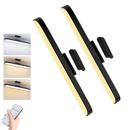Vlio Dimmable LED Under Cabinet Kitchen Lights, 3 Colors Adjustable, USB C Rechargeable Battery Lights with Timer Remote for Cabinet, Cupboard, Wardrobe, Mirror, Makeup, Black 2 Pack