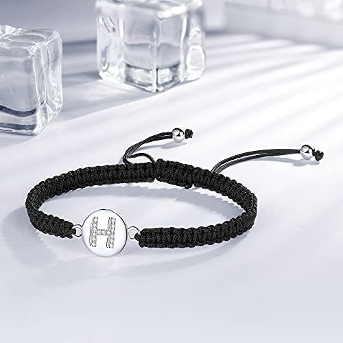 J.Endéar Handmade Bracelet with Initials Letter H for Women Girls 925 Sterling Silver Braided Filigree Chain Jewelry Adjustable