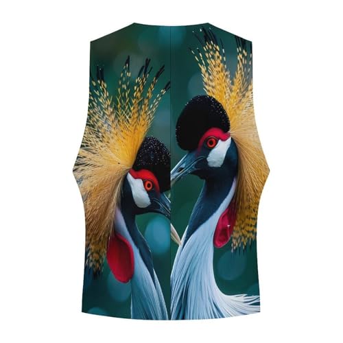 A Pair of Gray Crowned Cranes Novelty Men's Suit Vest Funny Formal Dress Vests Business Waistcoat4