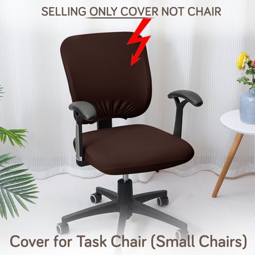 Image of HOKIPO Office Chair Cover for Task Chair - 140 GSM Stretchable Fabric - Anti-Slip & Washable - Fits Small Office Chairs Without Headrest, Chocolate Brown(AR-6203-BRN)