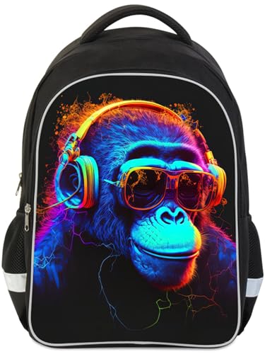 HiMagics Organized Kids Gorilla Backpack for Elementary Middle High School Back Pack Multi-Pocket Bookbag with Laptop Inner Divider Heavy Duty Schoolbag for Active Boys and Girls Men & Women Black