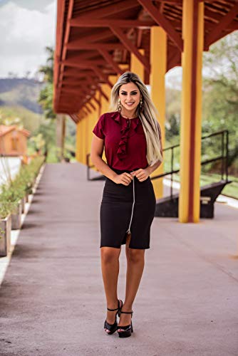 Saia Feminina Midi Lápis Social Preta Zíper Moda Evangélica G/42, Preto