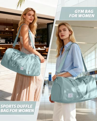 Image of Travel Duffle Bag,Weekender Overnight Bags for Women with Shoes Compartment,Tote Gym Bag Personal Item Carry On Bag for Travel Business Trips Sport Hospital Dance Light Blue