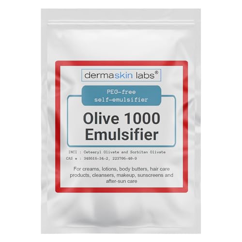 Olive 1000 Emulsifier Cetearyl Olivate Sorbitan Olivate 1000 Plant-Based Emulsifier Wax ECOCERT COSMOS Validated PEG-free self-emulsifying for DIY Skincare Haircare Applications (4 oz)