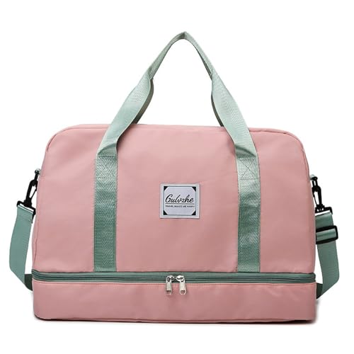 Vllcsla Bolsa de Deporte Mujer 38.4L, Bolsa de Viaje de Lona con Compartimento Zapatos y Bolsillo Húmedo, Bolso Gimnasio Gym Duffel Bag, Equipaje de Mano Bolsa de Fin de Semana (Rosado)