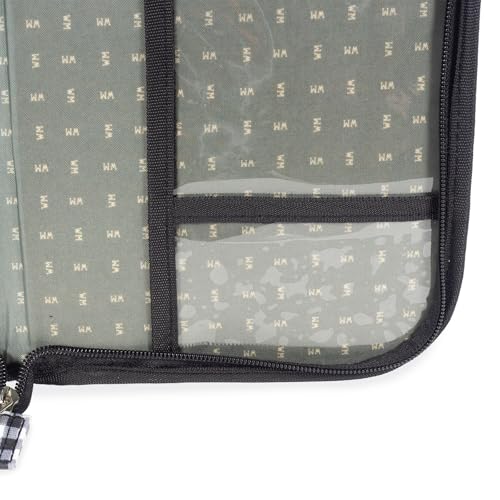 Walking Mum. Libro de Nacimiento I Love Vichy. Funda portadocumentos de bebé con bolsillos transparentes y cierre de cremallera. Color Negro. Medidas 19X28X1 cm.