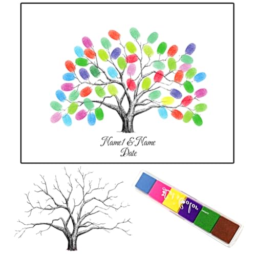 Arbol de Huellas Boda,rábol de Huellas Dactilares, Pintura de huellas dactilares de bricolaje, Boda Bricolaje Árbol de la Huella Digital Custom Wedding Thumbprint Tree,21x30cm