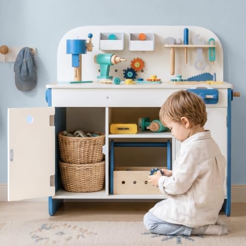Giant bean Wooden Tool Bench for Kids, Workbench Toy with Storage...