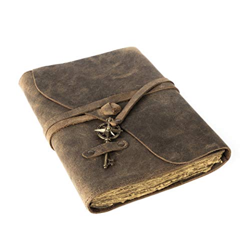 Vintage Refillable Leather Journal - 120 Pages of Antique Handmade Deckle Edge Vintage Paper - Book of Shadows Journal, Writing Journal, Sketchbook, Leather Notebook, Leather Journal Cover