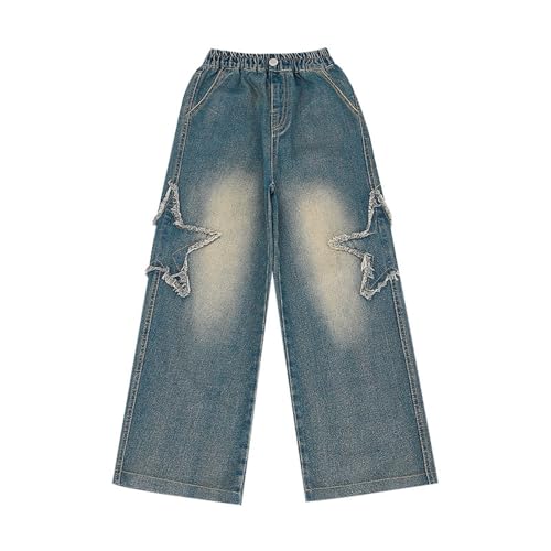 𝐘2K Wide Leg Jeans for Girls Star Patchwork Baggy High Elastic Waist Denim Pants 𝐇ip Hop 𝐏reppy Streetwears