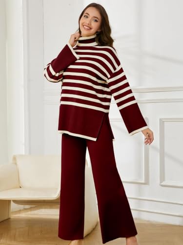 Image of TYSORT Women's Winter Woolen Turtleneck Sweater with Pajama | Warm Winter Wear Cord Set | Woolen Tracksuit Loungewear Set