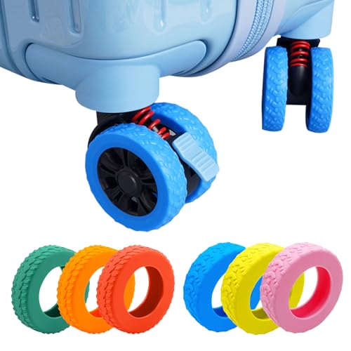 MUWINC Housses de Protection Silicone pour Roues de Valise - 8 Pièces Roue de Valises Roulette Protection, Largeur Latérale 10 mm, Réduction de Bruit (Bleu)
