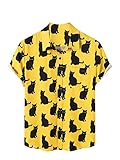 WDIRARA Men's Button Up Short Sleeve Cat Print Beachwear Striped Pocket Hawaiian Shirt Collar Top Shirts Multicolour Cat S