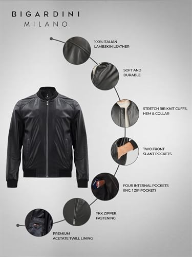 Men's Leather Bomber Jacket - Genuine Lambskin Leather Jacket for Men - Black 5