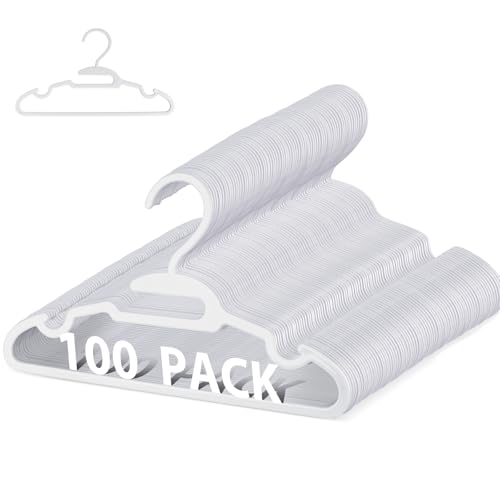 Image of PIGLOG 100 Pack Kids Hangers - Plastic Baby Clothes Hanger, 11.4 in White Toddler Hangers for Babies Child, Non-Slip & U-Shape Infants Hanger Ideal for Boys and Girls Closet Clothing Pants Coats