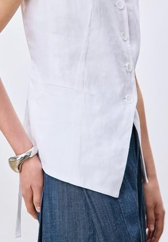 Women's Classic Linen Suit Vest Single Breasted Breathable Casual Sleeveless Waistcoat2