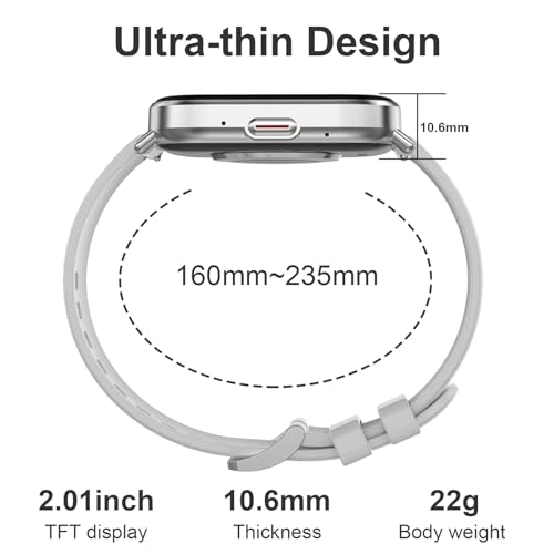 Smartwatch Damen Herren, 2,01 Zoll HD-Display Smart Watch mit Telefonfunktion, Schlafmonitor, IP67 Wasserdicht, 100+ Trainingsmodi - Fitnessuhr für iOS Android Phone, Silber – Bild 3