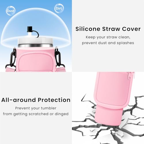 Image of HASTHIP Water Bottle Carrier Bag for Stanley 40 /30 oz Tumbler with Phone Pocket Water Bottle Holder (Pink)