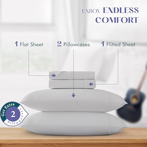 XOOX Linen Egyptian Cotton Sheets Queen Size - Luxury 1500 High Thread Count Queen Sheets Deep Pocket (4 PC, Light Grey), Soft, Cooling, Breathable, Sateen Weave 17" Deep Pocket Hotel Bedding Set by XOOX Linen - Used condition - Image 3