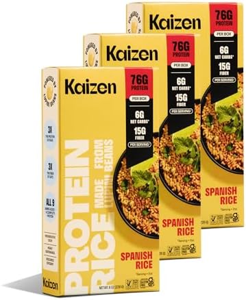 Kaizen Low Carb Rice, 20g High Protein, 6g Net Carb, Spanish 8 Oz (3-Pack)