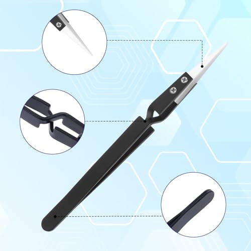 6 Pcs Precision Reverse Ceramic Tweezers Black Non-Conductive Solder Tweezer Anti-Magnetic Pointed & Curved Tips Heat-resistant Tweezer Set for Solder Pinching Coils by QfwdfcTrenz - Used condition - Image 5