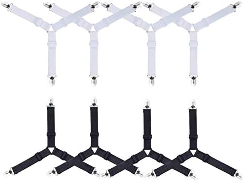 BetterJonny 8pcs Triangle Sheet Fasteners, Adjustable Bed Sheet Holders Fasteners Suspenders Straps Grippers Clips Black and White