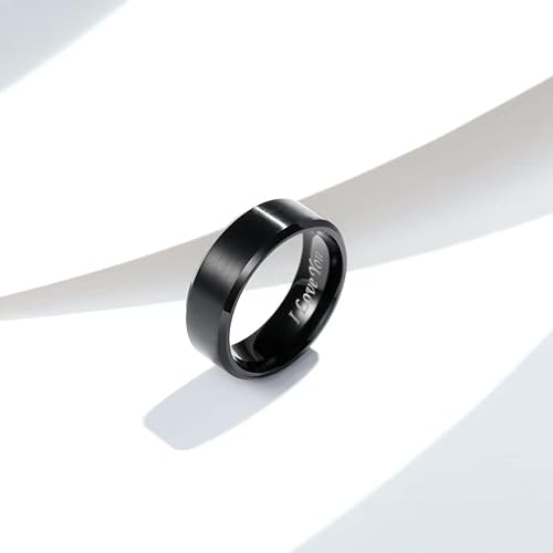 Miniatura 2 de King Will - Anillo de acero inoxidable de , , , , , , pulgadas, acabado mate chapado en plata y borde biselado pulido con grabado láser I love you