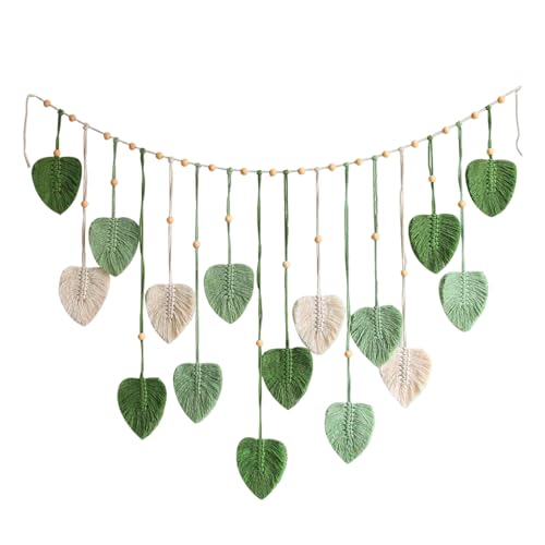 マクラメ ガーランド 壁掛けフリンジレース 手織り ガーデンタペストリー 玄関 飾り マクラメ ハンドメイド 緑の葉 タペストリー 壁掛け おしゃれ 壁装飾 リビングルーム ベッドルーム 暖炉 ソファ 玄関 廊下 子供部屋 ホームデコレーション (グリーン)