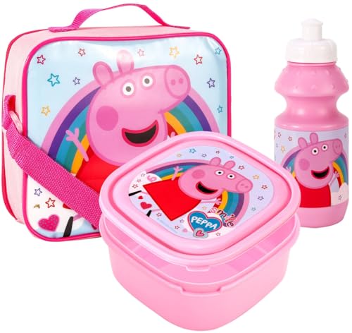 TDL Peppa Pig Kids Rainbow Lunch Set Insulated Lunch Bag Sandwich Box & Drinks Bottle Set