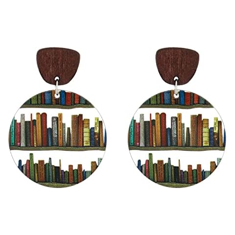 Book Earrings for Women Acrylic Bookcase Dangle Earrings with Book For Book Lovers Gift Graduation Teacher's Day Appreciation Back To School Gifts For Teacher (Round) Cover