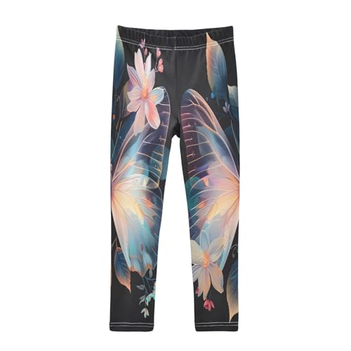 Toddler Girls Leggings Printed Yoga Pants Leggings Butterfly Surrounded by Floating Leaves for Kids