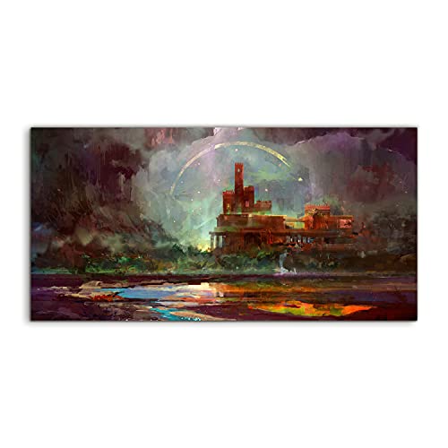 Tableau acrylique 120x60cm pour salon design grand format paysage fantastique castle