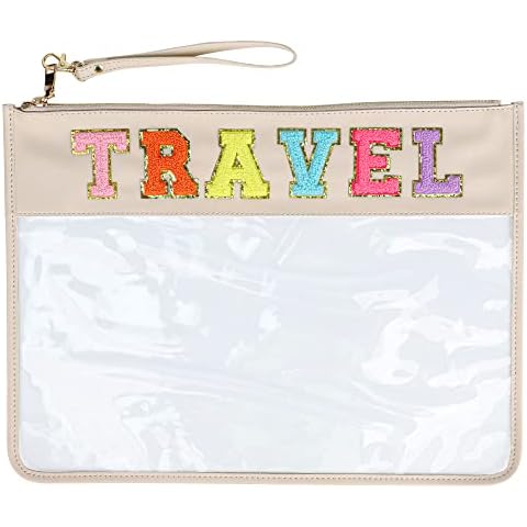 MEEJUNE Letter Clear Zipper Bag,White Cover
