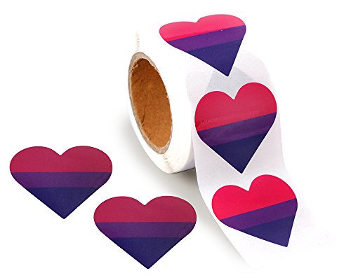 Fundraising For A Cause 250 Bisexual Pride Heart-Shaped Stickers - Bi-Pride Heart Stickers on a Roll