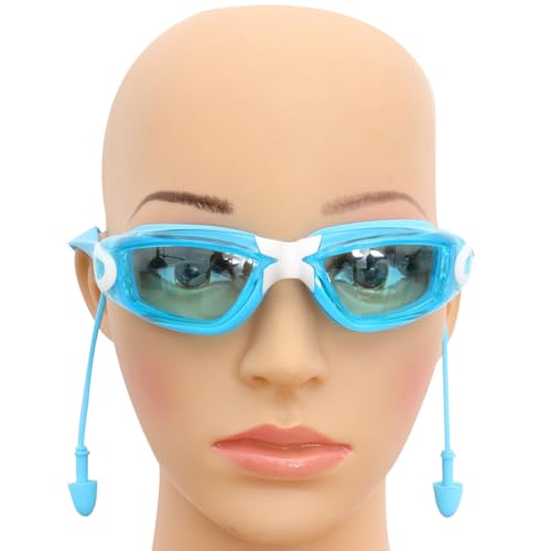 Cabilock Gafas de Natación y Montura Grande Tapones Oídos, Antivaho Ajustables y Resistentes, Ideales para Fiesta Verano y Natación Segura