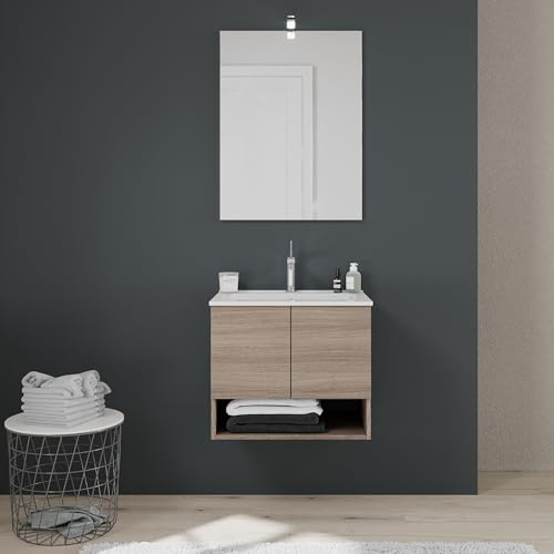 Kiamami Valentina Mobile bagno sospeso 60cm 2 ante quercia naturale Venezia