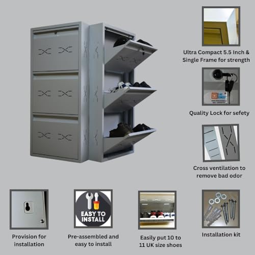 Image of I Metal Shoe Rack I Slim and Wall Mounted I 3 Shelve (Ivory Colour) I Coad LC 2S-03 IV I Height 43 Inches, Width 20 Inches, Depth 5.5 InchesI 3 Years Warranty.