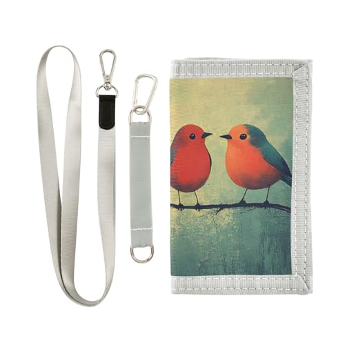 FOLIOSA Kids Wallet for Boys Girls Valentines Birds Print Youth Wallet with Zipper Pocket Card Holders, Novelty Wallet 4.9×2.9 in