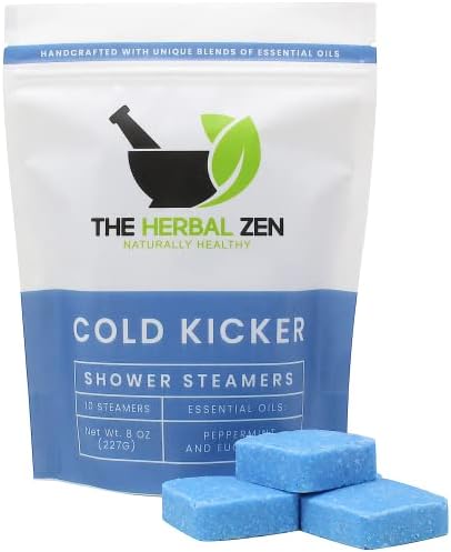 Cold Kicker Shower Steamers with Peppermint and Eucalyptus Essential Oil Aromatherapy Shower Bombs by The Herbal Zen (Pack of 10)