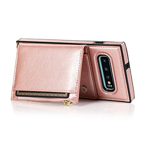 Ranyi Galaxy S10E Case, Women Girl Detachable Crossbody Strap Lanyard Wallet Case With Card Holder Kickstand Feature Protection Zipper Wallet Purse Case For Samsung Galaxy S10E 5.8 Inch -Rose Gold #TOP4