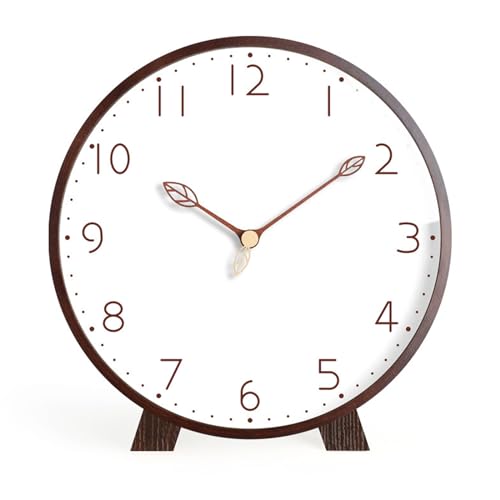Maxspace Table Clock,Silent Non-Ticking Wooden Desktop Clock,Battery Operated Decorative Desk Clock for Living Room Office Bedroom Decor (Walnut+White)