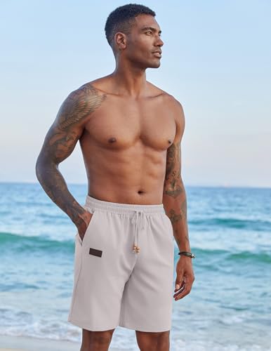 Image of COOFANDY Mens Casual Linen Shorts Elastic Waist Drawstring Loose Fit Summer Beach Vacation Shorts with Pockets