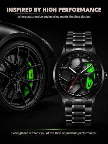 Image of V2A Men's Analog Automotive Inspired Wheel Rim Design Wrist Watch | Stainless Steel Bracelet| Quartz Movement | 30M Water Resistant | Premium Black Metal Strap Watch for Men | Casual & Formal