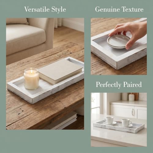 Bandeja multifuncional de madera rústica vintage rectangular para encimera de baño 8