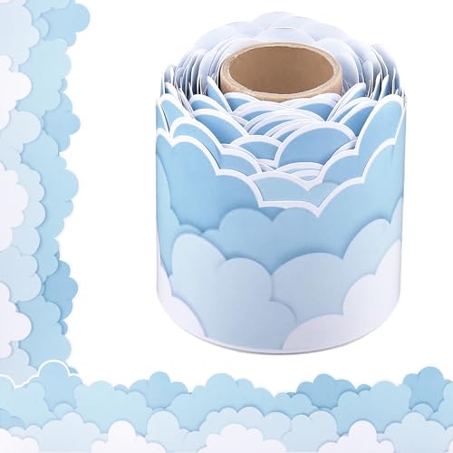 Bulletin Board Border Cloud Display Borders Classroom Decoration for School/Office/Party 65.61 ft (Blue)