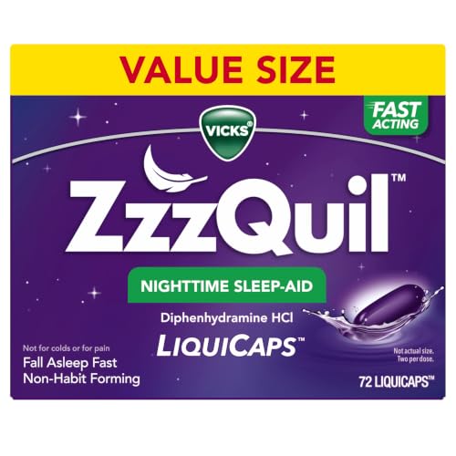 ZzzQuil LiquiCap Sleep Aid, Diphenhydramine 25mg HCl, Sleep Aids for Adults, Nighttime Sleep Aid, 72...
