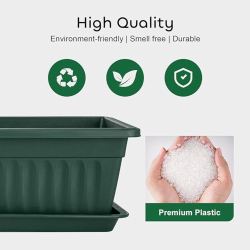 image for GROWNEER 6 Packs 17 Inches Green Flower Window Box Plastic Vegetable P